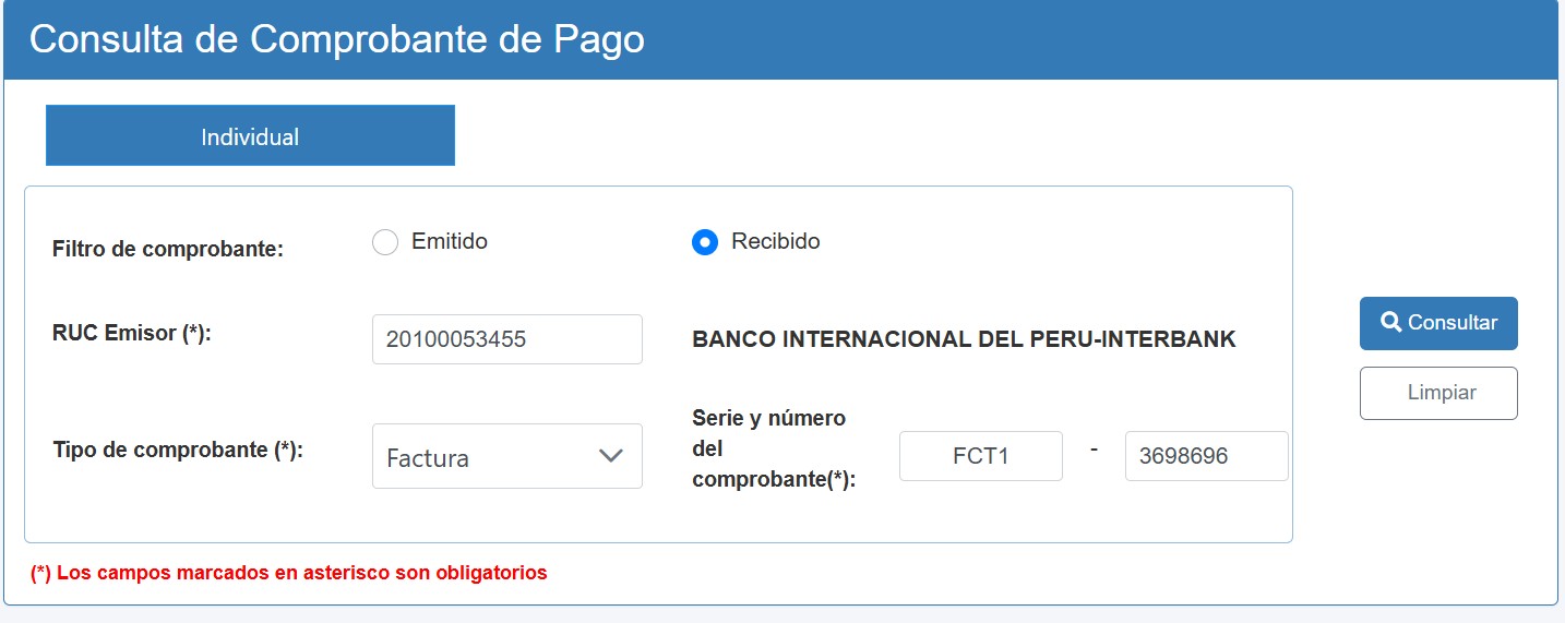 CONSULTA DE COMPROBANTE DE PAGO